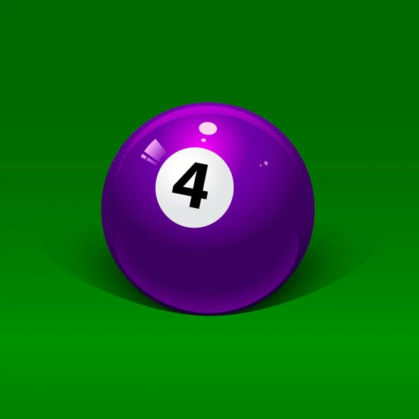 Лавандовый бильярдный шар номер четыре на зеленом фоне — стоковый вектор