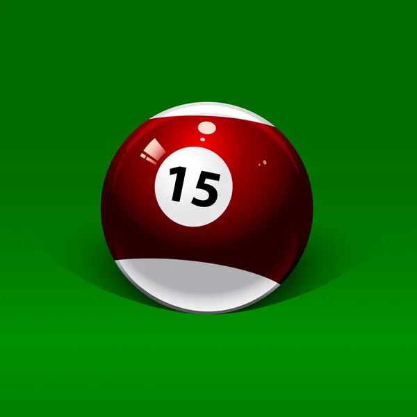 Maroon and white billiard ball fifteen on a green background — Stock Vector