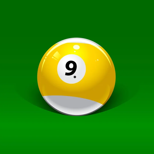 Κίτρινο-λευκό μπιλιάρδο μπάλα αριθμό εννέα σε πράσινο φόντο — Διανυσματικό Αρχείο