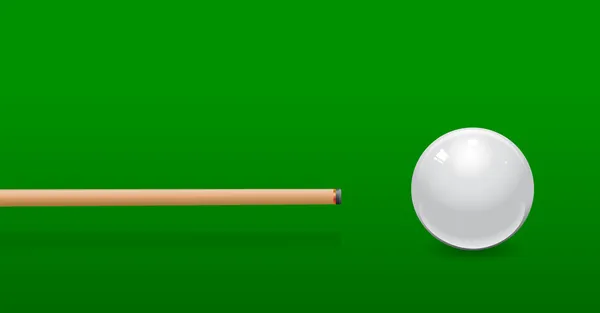Golpear el taco en la bola de billar blanco sobre un fondo verde — Vector de stock