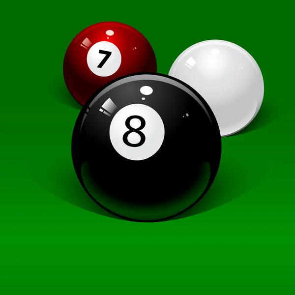 Tres bolas de billar sobre un fondo verde — Vector de stock