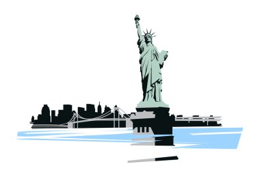 Köprü ve new york arka planda Özgürlük heykeli