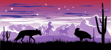 Wild horses and coyote in the steppes of Argentina clipart