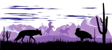 Wild horses, coyote and eagle in the steppes of Argentina clipart