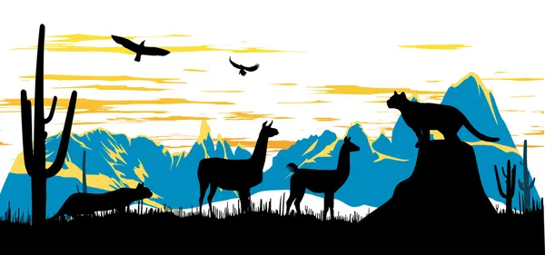 Panthère sauvage, lama et aigles le matin — Photo