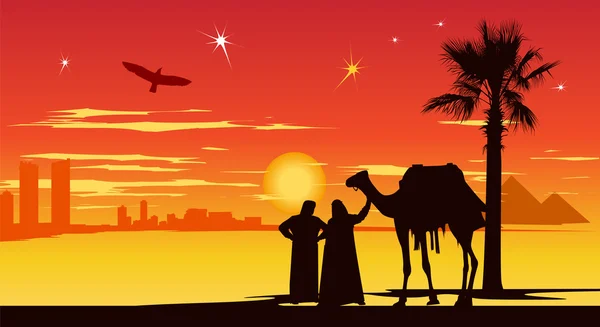 Reisende in der Nähe von Palmen bei Sonnenaufgang — Stockfoto