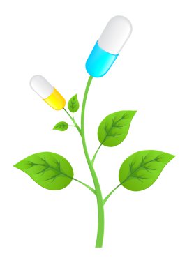 Green stem with leaves of two tablets at the top clipart