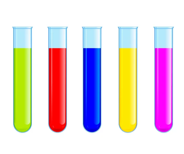Cinco tubos com líquido colorido — Fotografia de Stock