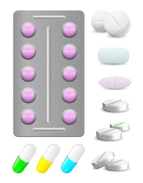 Ícones embalar pílulas e comprimidos — Fotografia de Stock