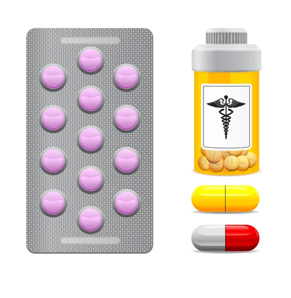 Embalaje de tabletas, frascos y pastillas —  Fotos de Stock