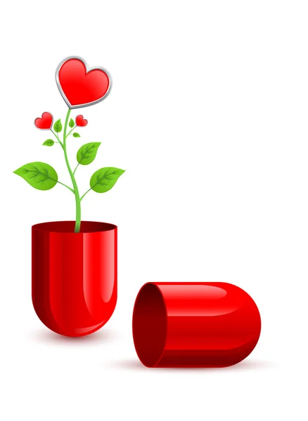 Зеленый стебель, растущий из кусочка красной таблетки — стоковое фото