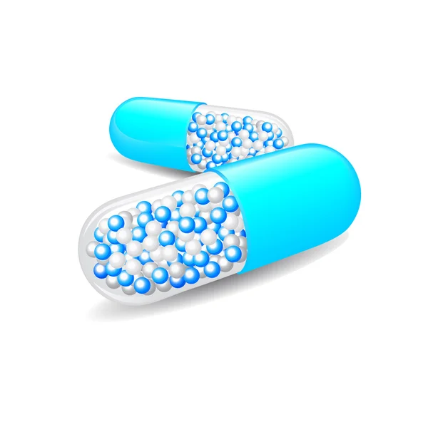 Tablet s bílým modrý granule uvnitř — Stock fotografie