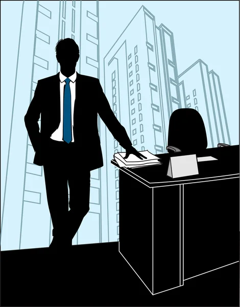 Man berdiri di kantor di samping meja — Stok Foto