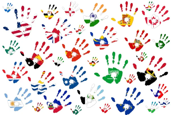 Bandeiras do mundo da mão — Fotografia de Stock