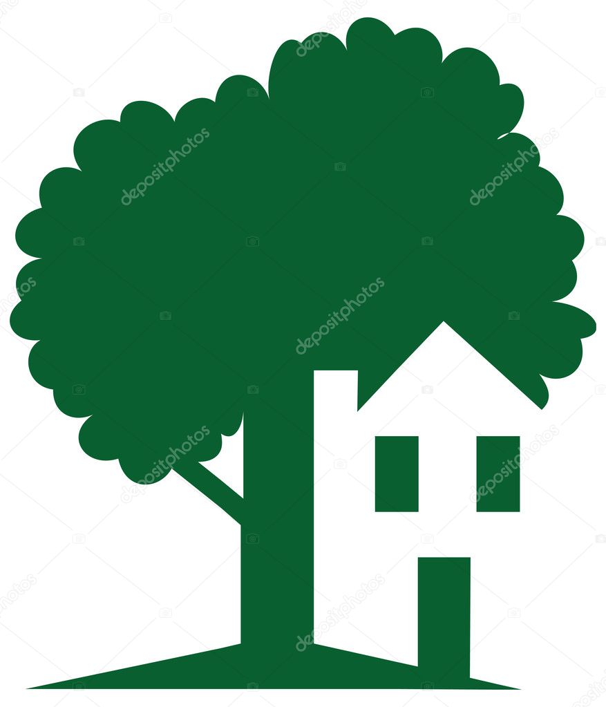 Llustration drawing of house tree logo symbol on isolated background