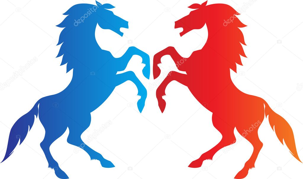 logotipo de dois cavalos em pé frente a frente 4995339 Vetor no Vecteezy