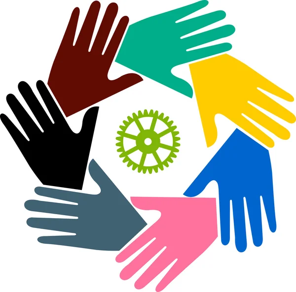 Ομαδική εργασία χέρι λογότυπο — Διανυσματικό Αρχείο