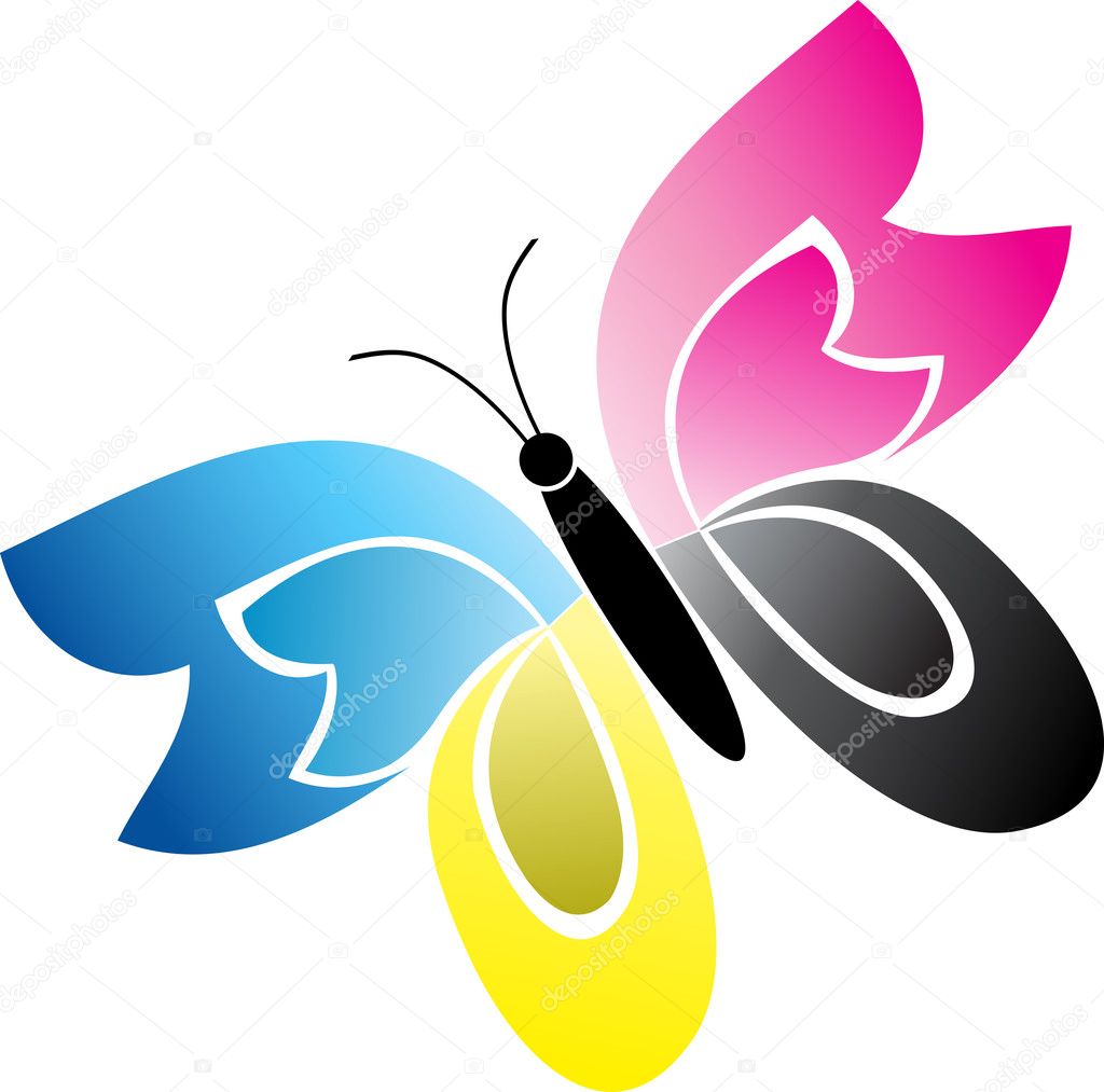 Printing cmyk butterfly icon logo Royalty Free Vector Image