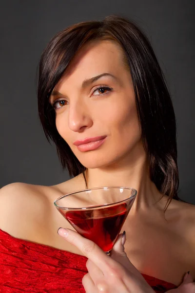 Young woman with wine in glass. — Stock Photo, Image