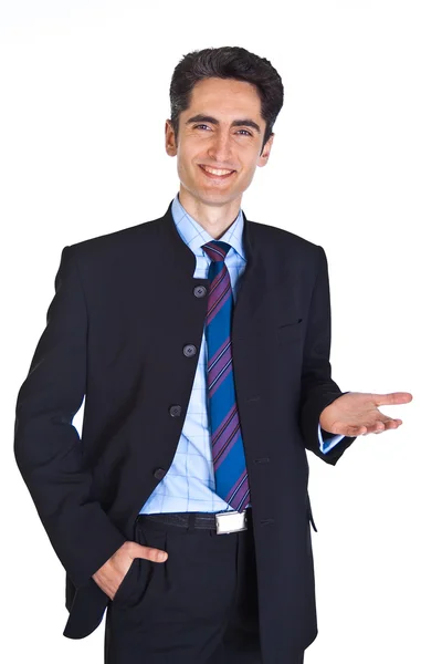 Fiatal üzletember mutatja kéz jelek. — Stock Fotó