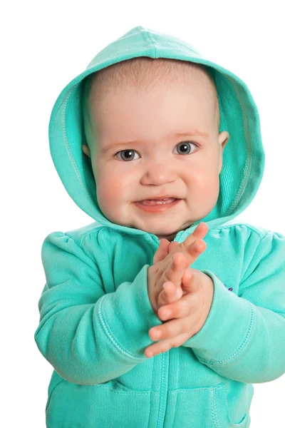 Baby girl in coat with hood — Stock Photo, Image