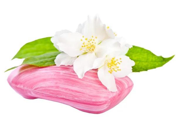 Rosa tvål med blomma — Stockfoto