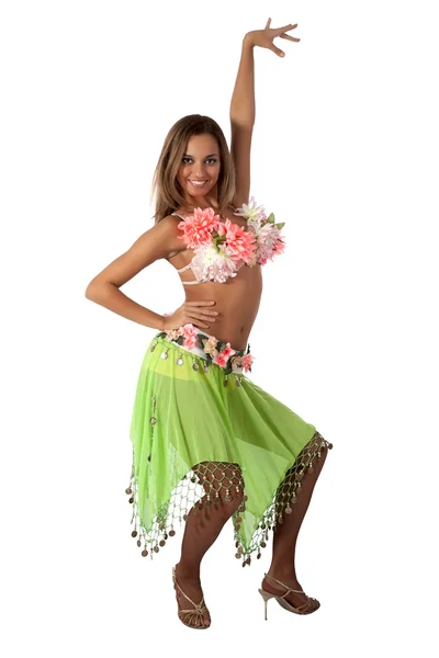 Gyönyörű táncos trópusi jelmez. — Stock Fotó