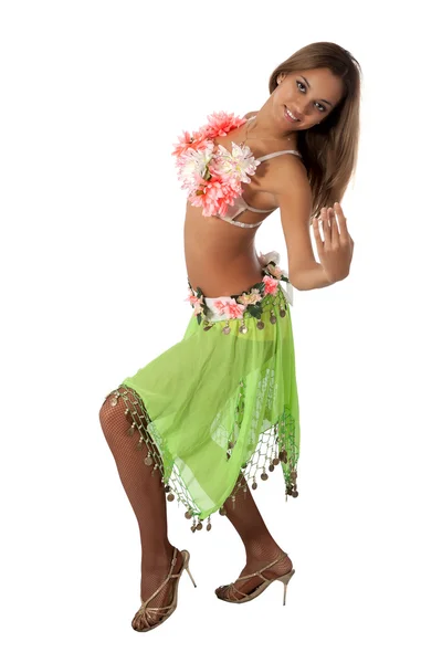 Прекрасный танцор в тропическом костюме . — стоковое фото