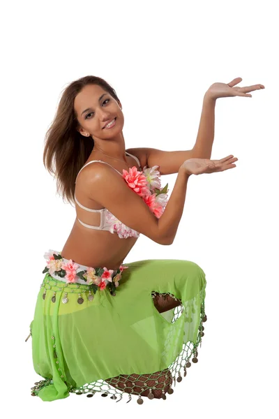 Beautiful dancer in tropical costume. — Stock Photo, Image