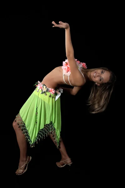 Beautiful dancer in tropical costume. — Stock Photo, Image