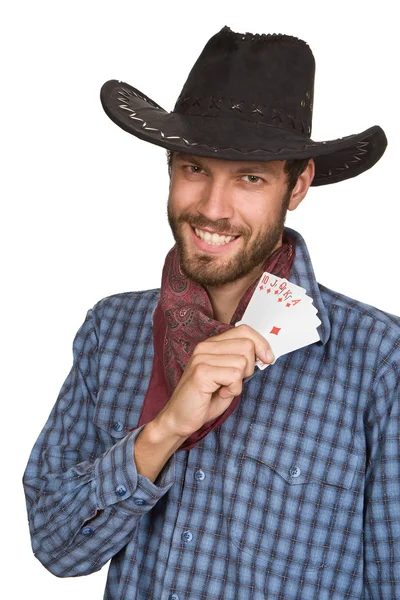 Jeune homme avec des cartes à jouer — Photo