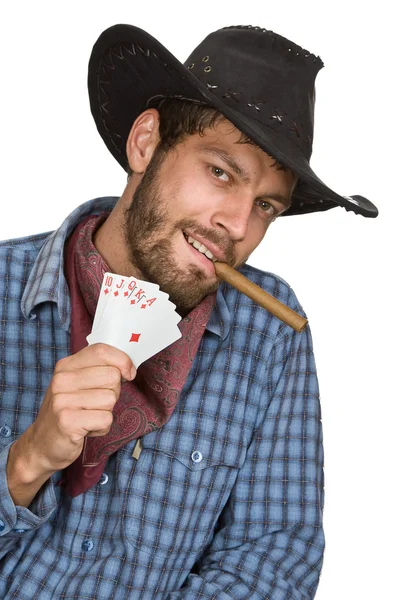 Jovem com cartas de baralho — Fotografia de Stock