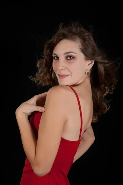 Sexy jeune femme en robe rouge. — Photo