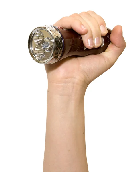Hand mit kleiner Taschenlampe — Stockfoto