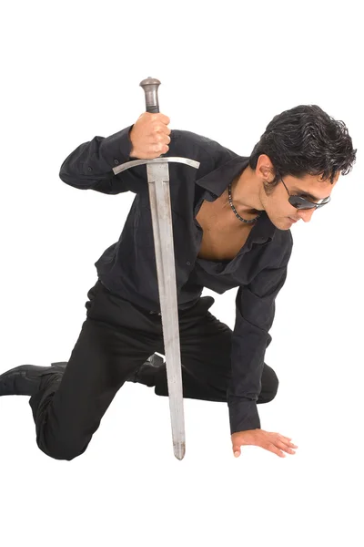 Handsome man with sword. — Stock Photo, Image