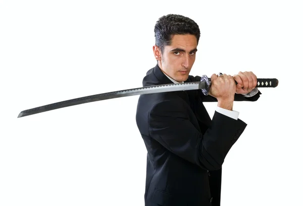 Knappe man met zwaard. — Stockfoto
