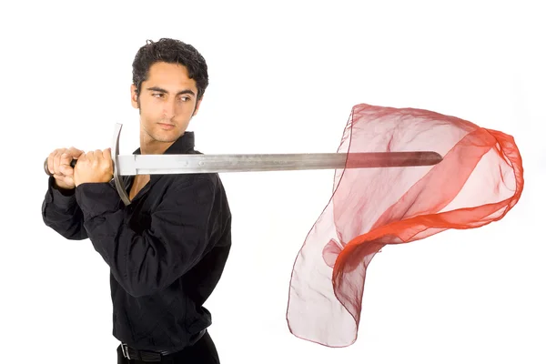 Adam kılıç ve boyun atkısı — Stok fotoğraf