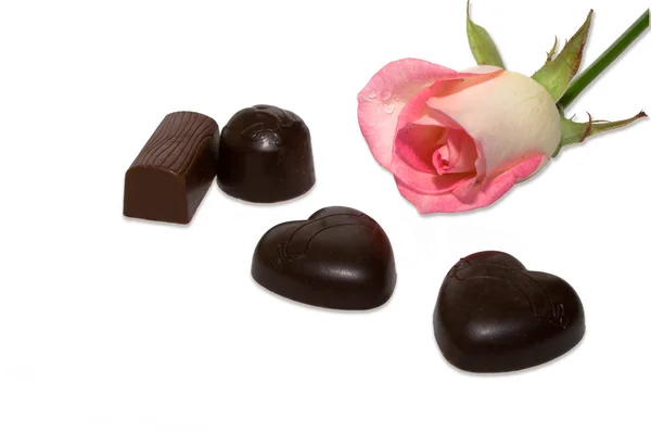 Schokolade und rosa Rose # 2 lizenzfreie Stockbilder