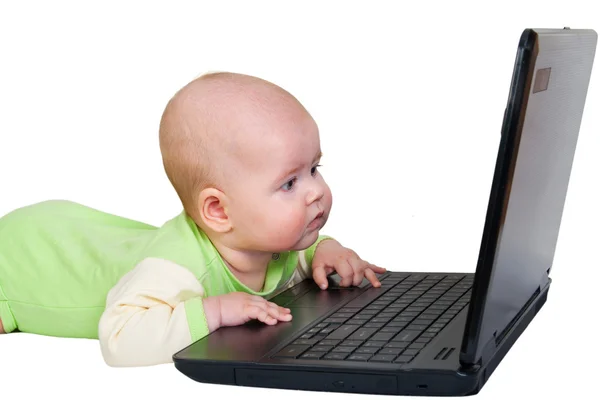 Little baby with laptop — Stock Photo, Image