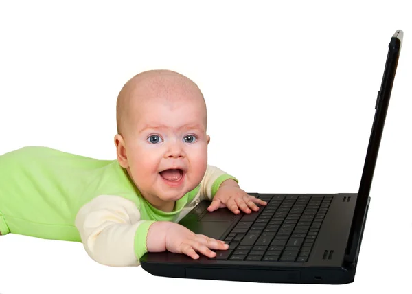 Little baby with laptop — Stock Photo, Image