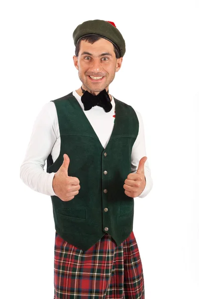 Ausdrucksstarker Mann im schottischen Kostüm. — Stockfoto