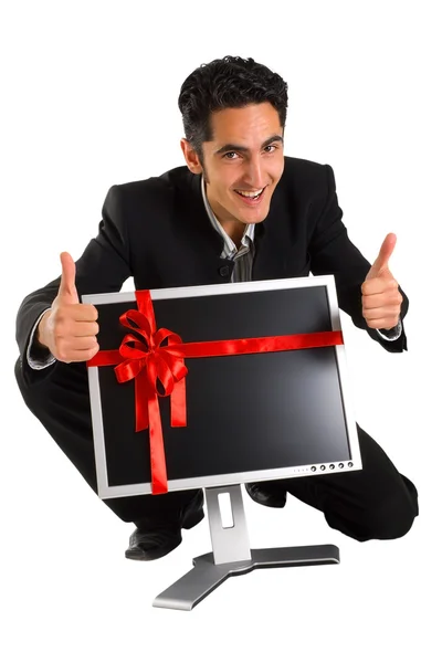 Succesvolle zakenman kopen monitor. — Stockfoto