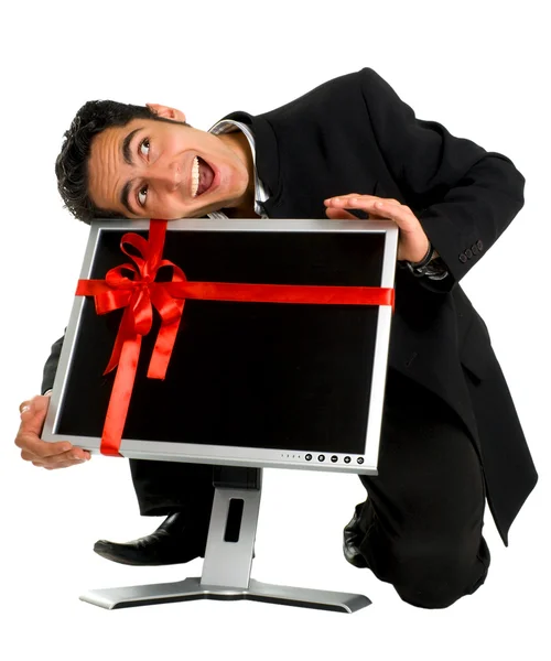 Succesvolle zakenman kopen monitor. — Stockfoto