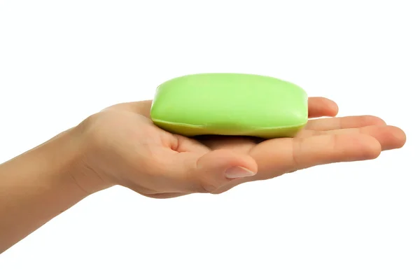 Woman hand with soap — Stock Photo, Image