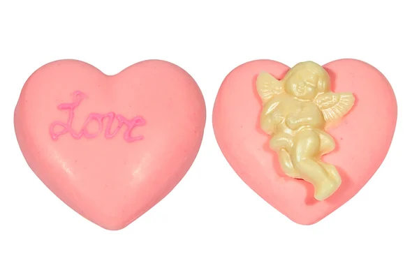 Rosa hjärta med cherub — Stockfoto