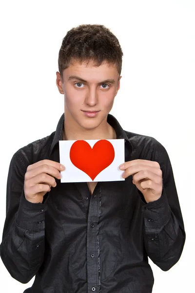 Porträtt av ung man med alla hjärtans — Stockfoto