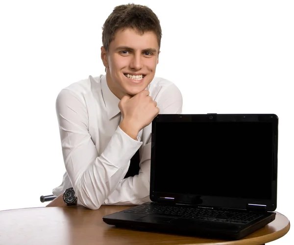 Hombre de negocios exitoso trabajando en el ordenador portátil . — Foto de Stock