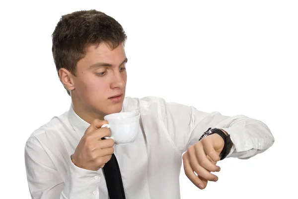 Νέος επιχειρηματίας με το φλυτζάνι του καφέ. — Φωτογραφία Αρχείου
