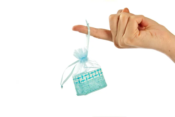 Blue straw paper-bag — Stock Photo, Image
