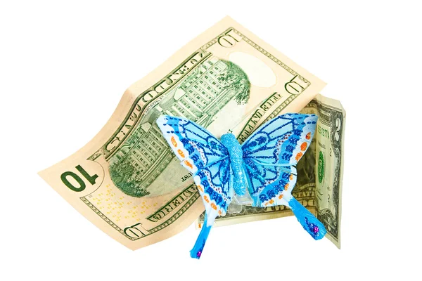 Amerikaanse dollars met vlinder. — Stockfoto